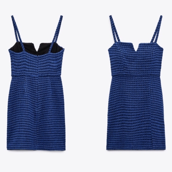 NWT Zara Blue Tweed Textured Mini Dress - Picture 3 of 13